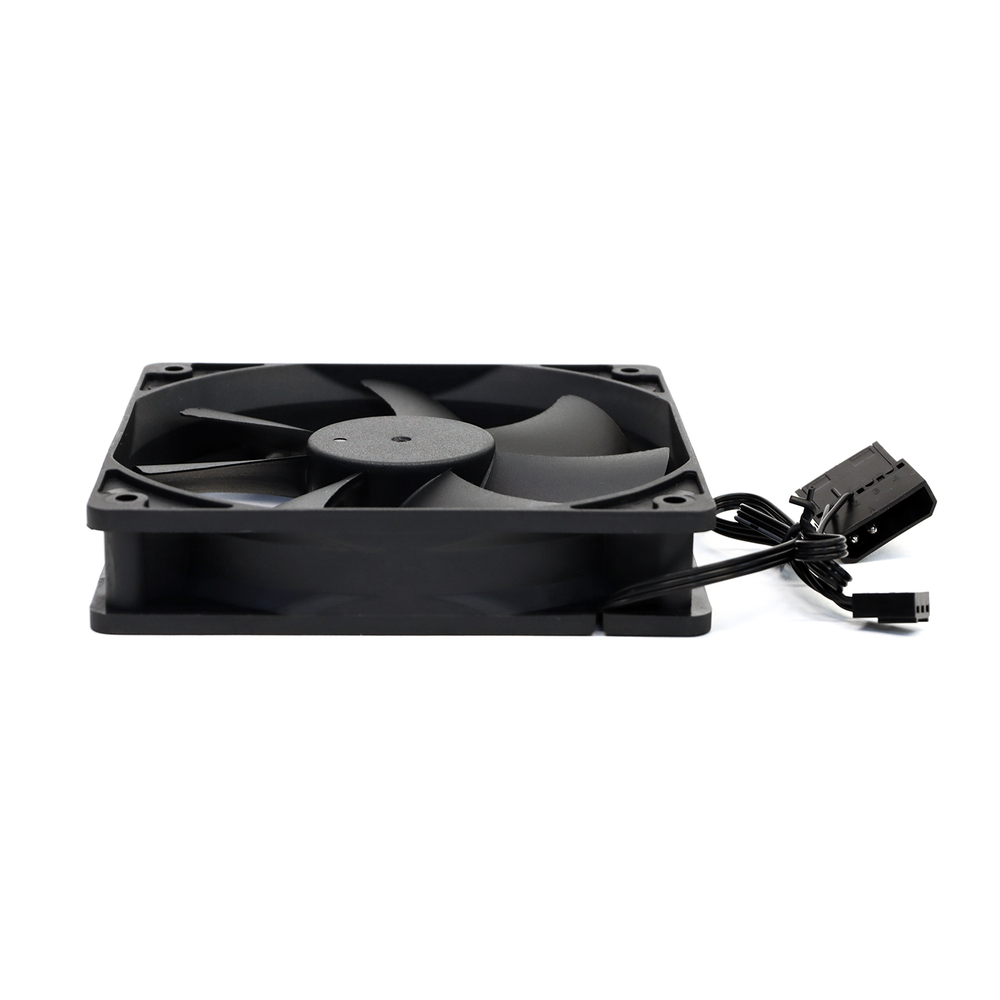 Вентилятор BaseTech V1, 120мм, 3-pin+Molex, черный, Bulk, 1500rpm, 45CFM, 18дБ, антивибропрокладки (BT-F120X25-3PB)
