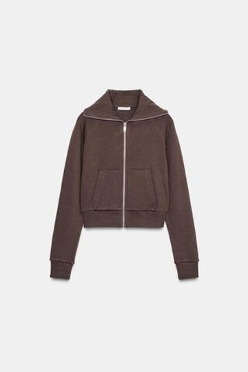 ZARA ТОЛСТОВКА ИЗ ФЛИСА НА МОЛНИИ, КОРИЧНЕВЫЙ
