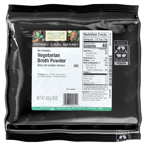 Frontier Co-op, вегетарианский бульонный порошок, без курицы, 453 г (16 унций)
