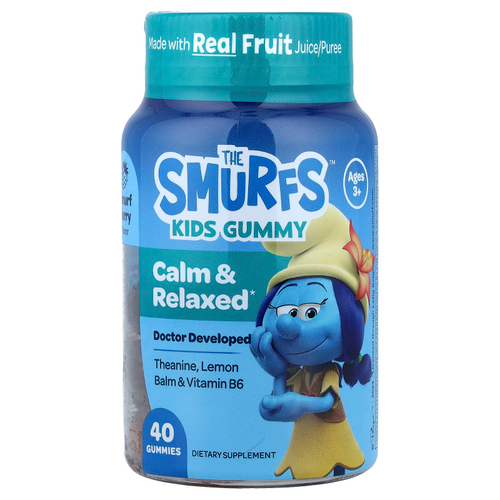 The Smurfs, Жевательные таблетки для детей, для успокоения и расслабления, для детей от 3 лет, ягодный смурф, 40 жевательных таблеток