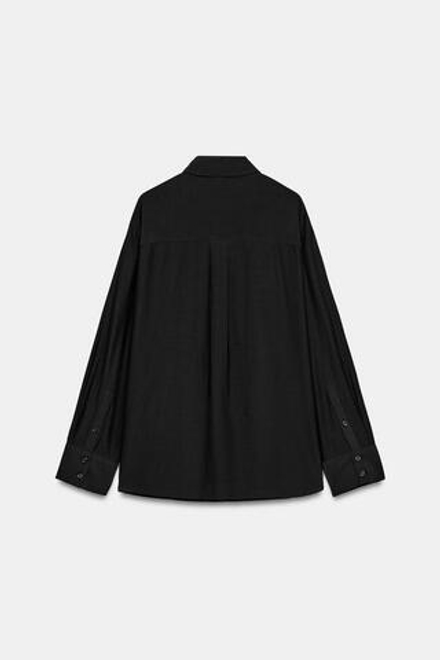 ZARA ОДНОТОННАЯ РУБАШКА С ПЛАНКОЙ — ZW COLLECTION, ЧЕРНЫЙ