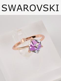 Кольцо Миражи тонкое с сиреневым кристаллом Swarovski