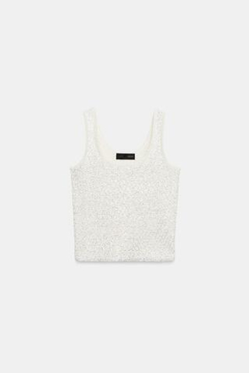 ZARA ТРИКОТАЖНЫЙ ТОП С ПАЙЕТКАМИ И БЛЕСТЯЩЕЙ НИТЬЮ, ЭКРЮ