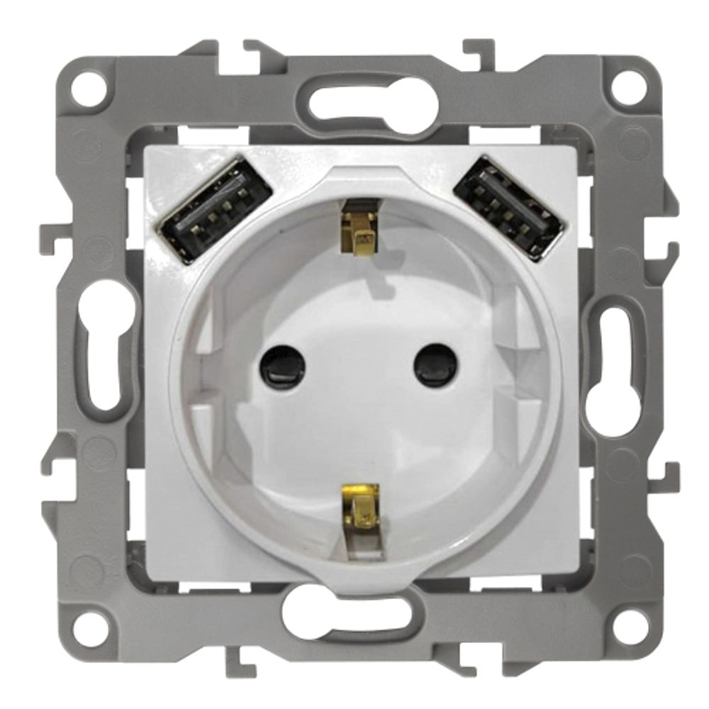 Розетка ЭРА Elegance 14-4109-01 2P+E 16A-250В со шторками с 2xUSB 5В-3А белый | Эра Elegance