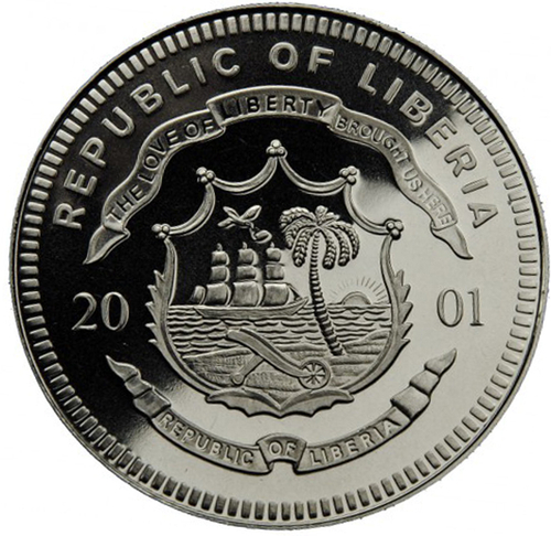 5 долларов. Паровоз Адлер. Серия Легендарные поезда. Либерия. 2001 г. PROOF