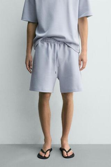 ZARA ШОРТЫ-ДЖОГГЕРЫ RELAXED FIT INTERLOCK, НЕБЕСНО-ГОЛУБОЙ