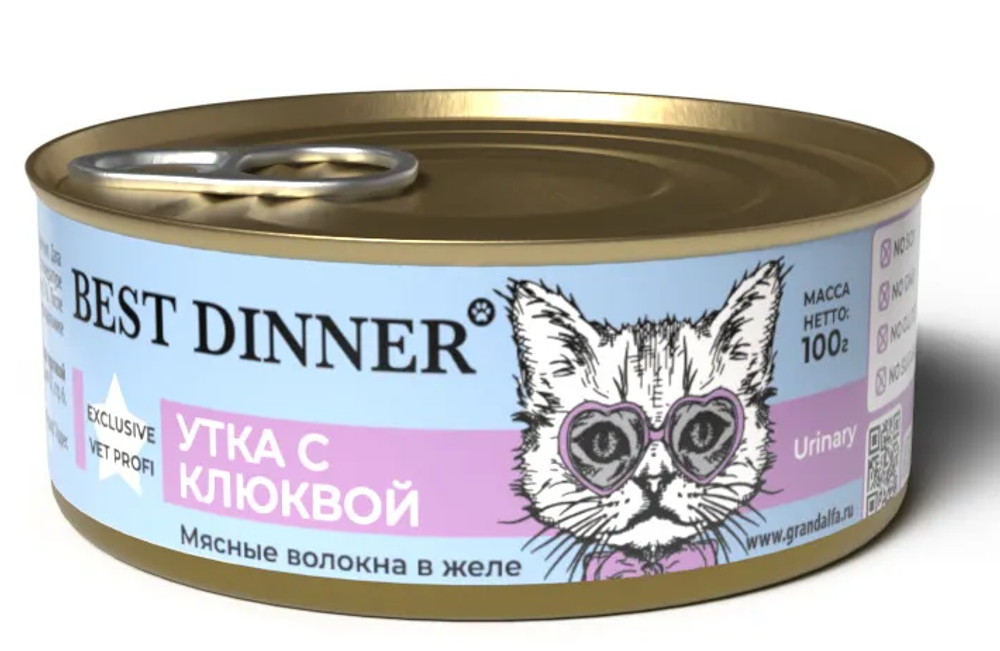 BEST DINNER Urinary Влажный корм для стерилизованных кошек с уткой и клюквой 0,1 кг