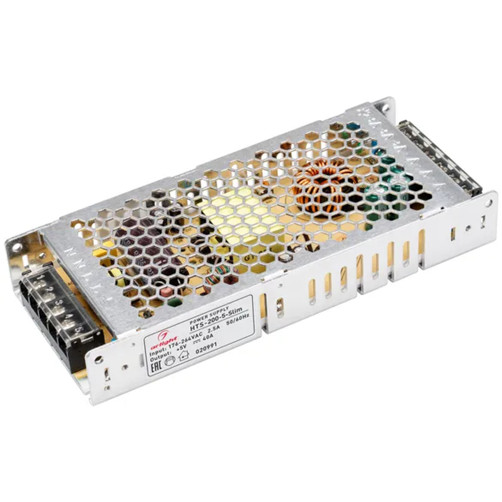 Блок питания HTS-200-5-Slim (5V, 40A, 200W) (Arlight, IP20 Сетка, 3 года) 020991