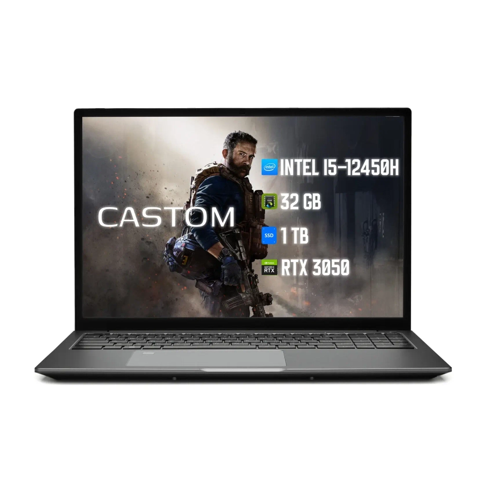 Игровой ноутбук Castom GS-D16, 16″ 1200p IPS, Intel Core i5-12450H, RTX 3050, 32/1000 ГБ SSD