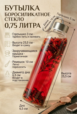 Бутылка стеклянная с крышкой 0,75 с ремешком