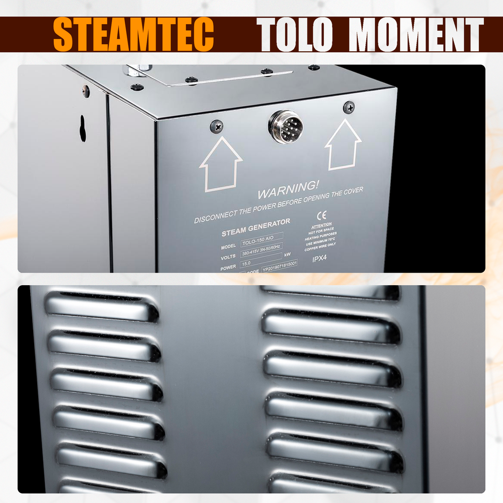 Steamtec TOLO MOMENT 180 - 18 кВт парогенераторы для хамама и турецкой бани / Серия PLATINUM со встроенной музыкой, пультом на 9-ти языках и возможностью монтажа без термодатчиков