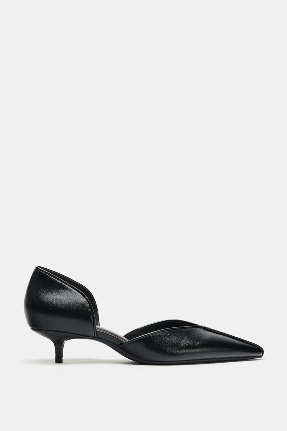 ZARA КОЖАНЫЕ ТУФЛИ НА КАБЛУКЕ KITTEN, ЧЕРНЫЙ