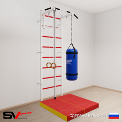 Шведская стенка Sv Sport усиленная 6136 (Турник стандарт/Канат/Кольца/Цепь/Мешок 22кг/Мат 1м)