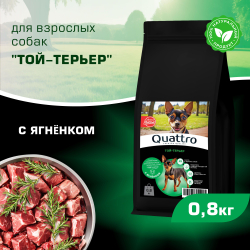 Корм сухой для взрослых собак породы Той-терьер, с ягненком, 800 гр, QUATTRO