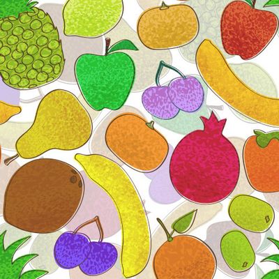 Разноцветные яркие фрукты с фруктовым фоном