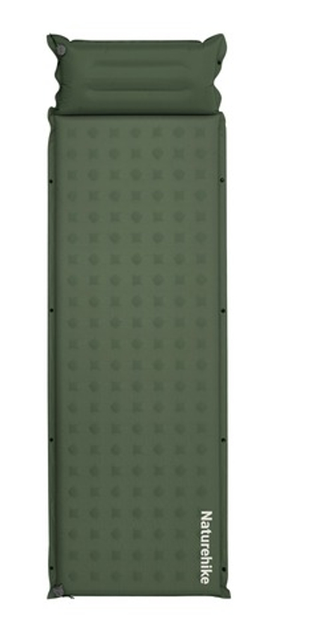Коврик самонадувной односпальный Naturehike D Series R3.1, с подушкой, зеленый (CNK2550WS025)