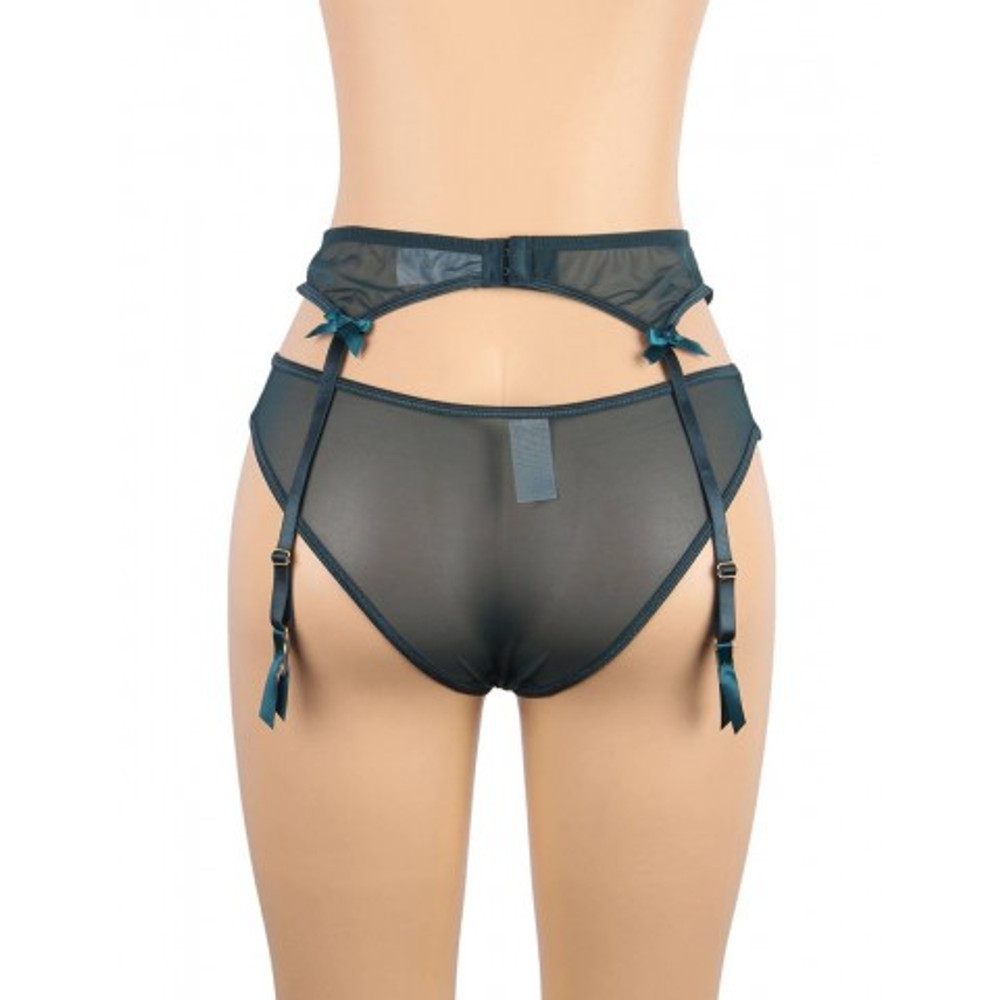 Пояс для чулок с ремешками и трусики Flower&bow, зеленые, XL-2XL