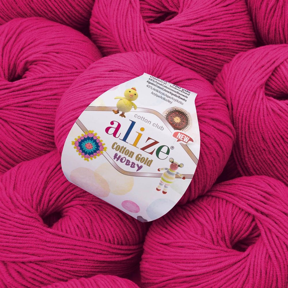 Пряжа Alize (Ализе) Cotton Gold Hobby New / уп.10 мот. по 50 г, 165 м, 149 фуксия