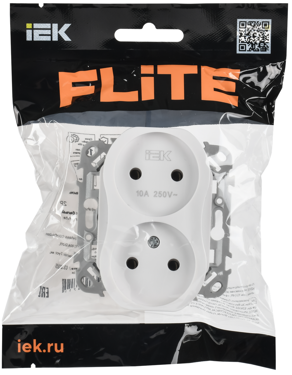 FLITE Розетка 2-местная без заземления без защитных шторок безвинтовое крепление 10А РС02-1-ФлБ белый IEK