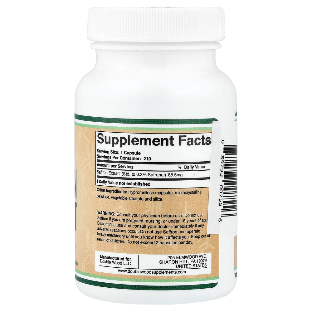 Double Wood Supplements, Saffron Extract, 88.5 mg, 210 Capsules