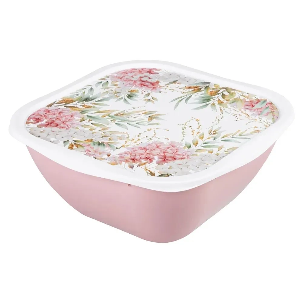 Салатник с крышкой с декором 1,8л (розовый)