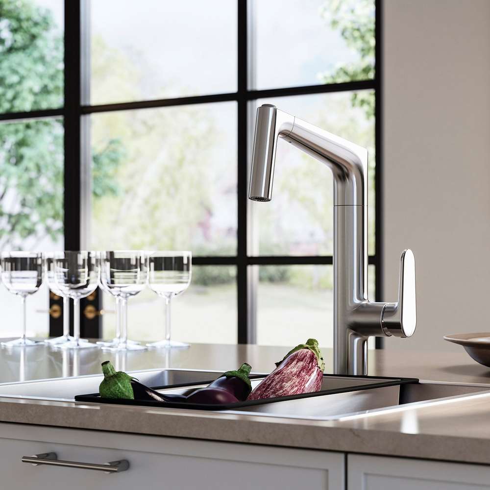 IKEA MAJSJÖN  (ИКЕА МАЙШЁН)  -  Смеситель с выдвижным изливом и душем - стальной
