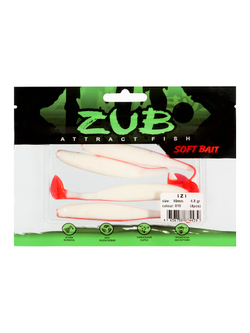 Приманка ZUB-IZI  99мм(4")-4шт, (цвет 010) белое тело - красный хвост