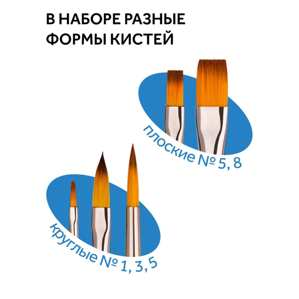 Набор кистей синтетика 5шт (1, 3, 5 кругл., 5, 8 плоск)), Гамма
