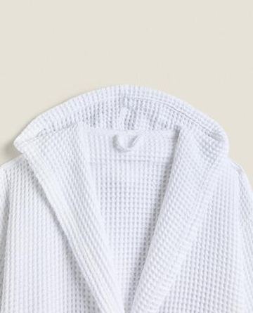 ZARA HOME ХЛОПКОВЫЙ ХАЛАТ С КАРМАНАМИ, БЕЛЫЙ