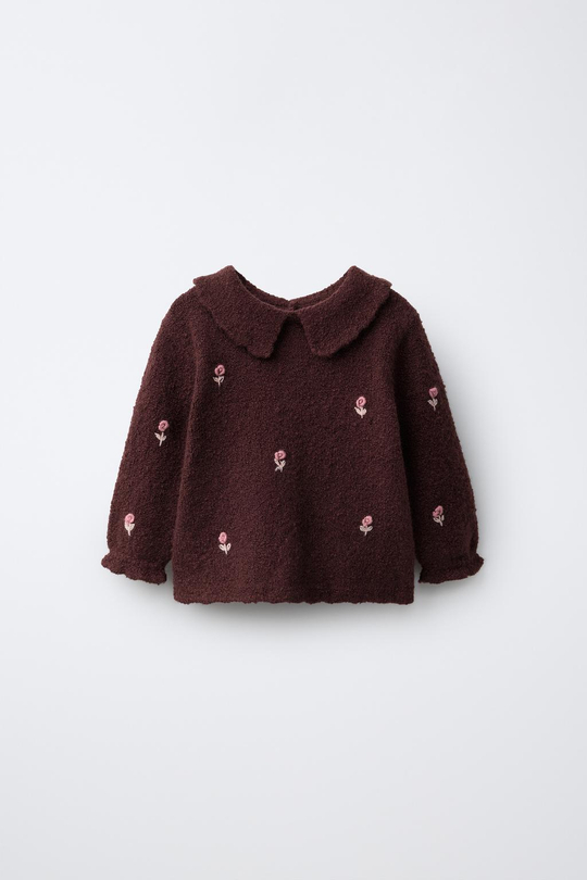 ZARA ТРИКОТАЖНЫЙ СВИТЕР С ФАКТУРНЫМ УЗОРОМ, ТЕМНО-БОРДОВЫЙ