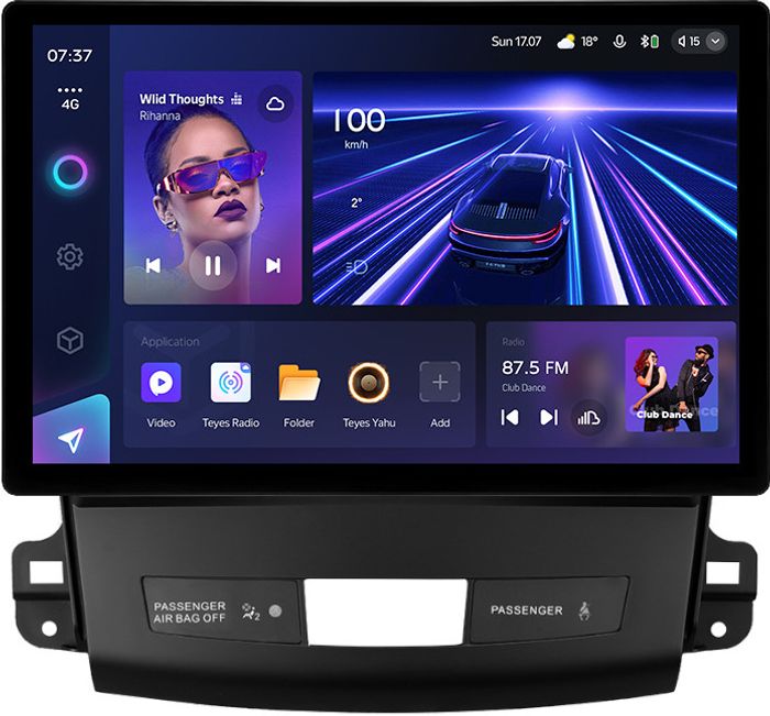 Магнитола для Mitsubishi Outlander XL, Peugeot 4007, Citroen C-Crosser (Rockford, рамка гладкая) - Teyes CC3-2K монитор 13" 2K QLED, Android 10, Быстрая, 4G SIM-слот, CarPlay