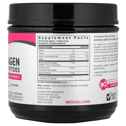 NeoCell, улучшенные пептиды коллагена, с нейтральным вкусом, 390 г (13,7 унции)