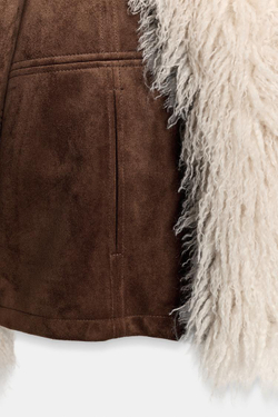 ZARA КОМБИНИРОВАННАЯ КУРТКА ИЗ ИСКУССТВЕННОГО МЕХА, КОРИЧНЕВЫЙ