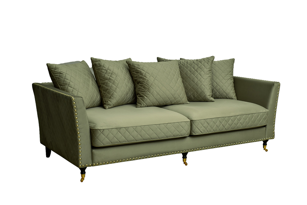 Диван Garda Decor Сорренто (Sorrento) 220 трехмест., велюр оливковый Colt1002-OLIV 220*101*88 см