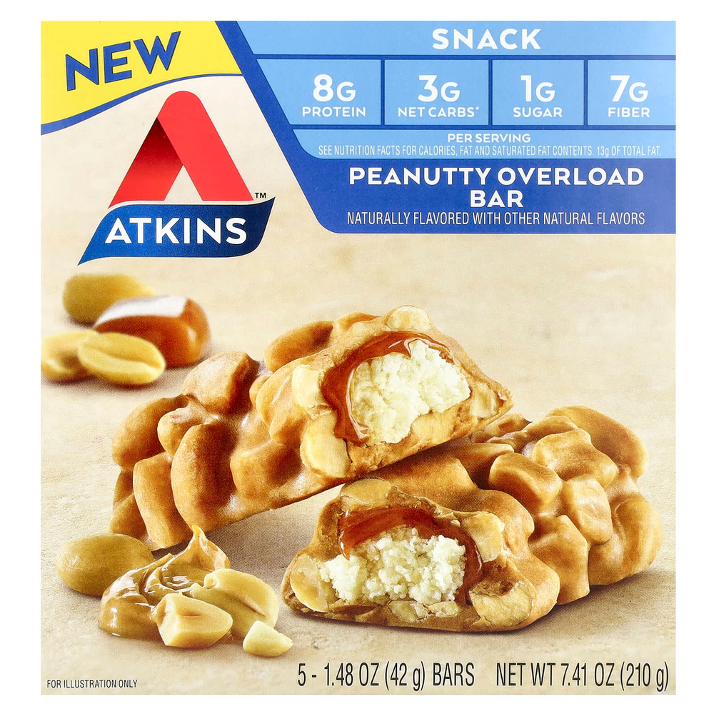 Atkins, перекус, арахисовый батончик, 5 шт. по 42 г (1,48 унции)