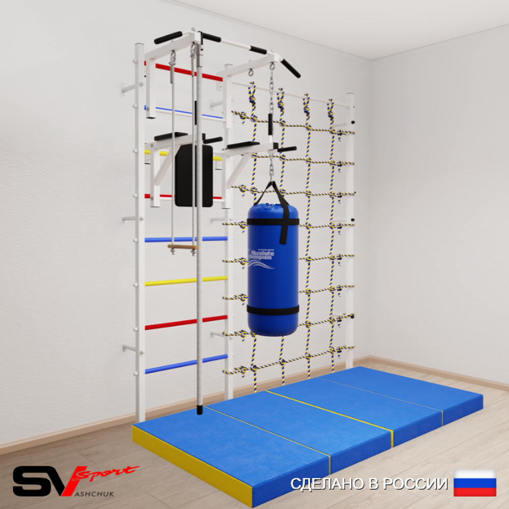 Шведская стенка Sv Sport усиленная 67650 (Турник стандарт/Брусья/Канат/Трапеция/Цепь/Мешок 15кг/Мат 2м/Канатный лаз)