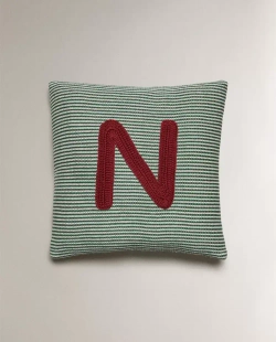 ZARA HOME ДЕТСКАЯ ПОДУШКА С ВЫШИВКОЙ В ВИДЕ БУКВЫ "N", ЗЕЛЕНЫЙ