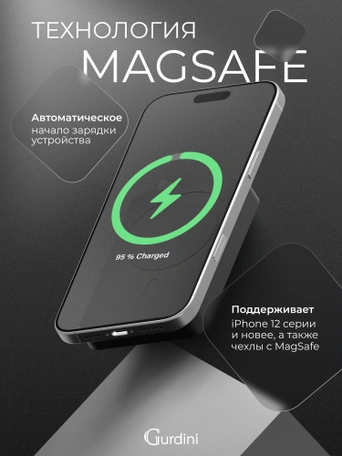 Внешний аккумулятор Gurdini Kevlar Power 20W MagSafe 5000 mAh черный