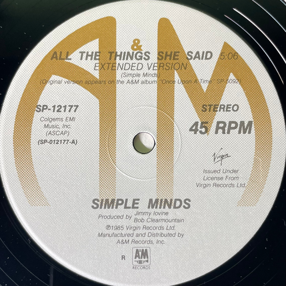 Simple Minds ‎– All The Things She Said / Don't You (Forget About Me) Live (США 1986г.) 12", 45 RPM