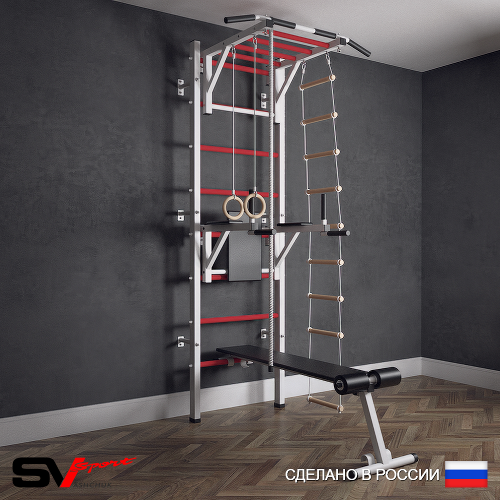 Шведская стенка Sv Sport (Турник рукоход/Брусья/Скамья/Канат/Кольца/Лестница)