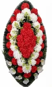 Ритуальный венок из искусственных красных и белых хризантем