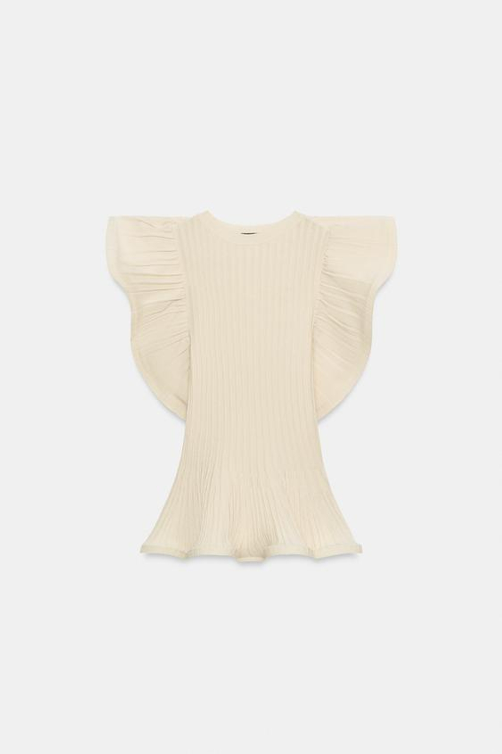 ZARA ТОП ИЗ ТРИКОТАЖА С ВОЛНИСТЫМИ КРАЯМИ, ЭКРЮ