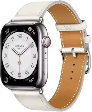 Умные часы Apple Watch Hermès Series 9 45 мм Steel Case , Silver/Blanc Swift Leather Single Tour