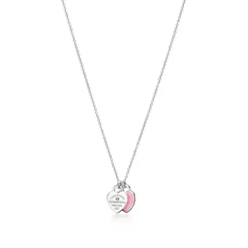 Подвеска Tiffany & Co. Pink Double Heart Tag в серебре с бриллиантом