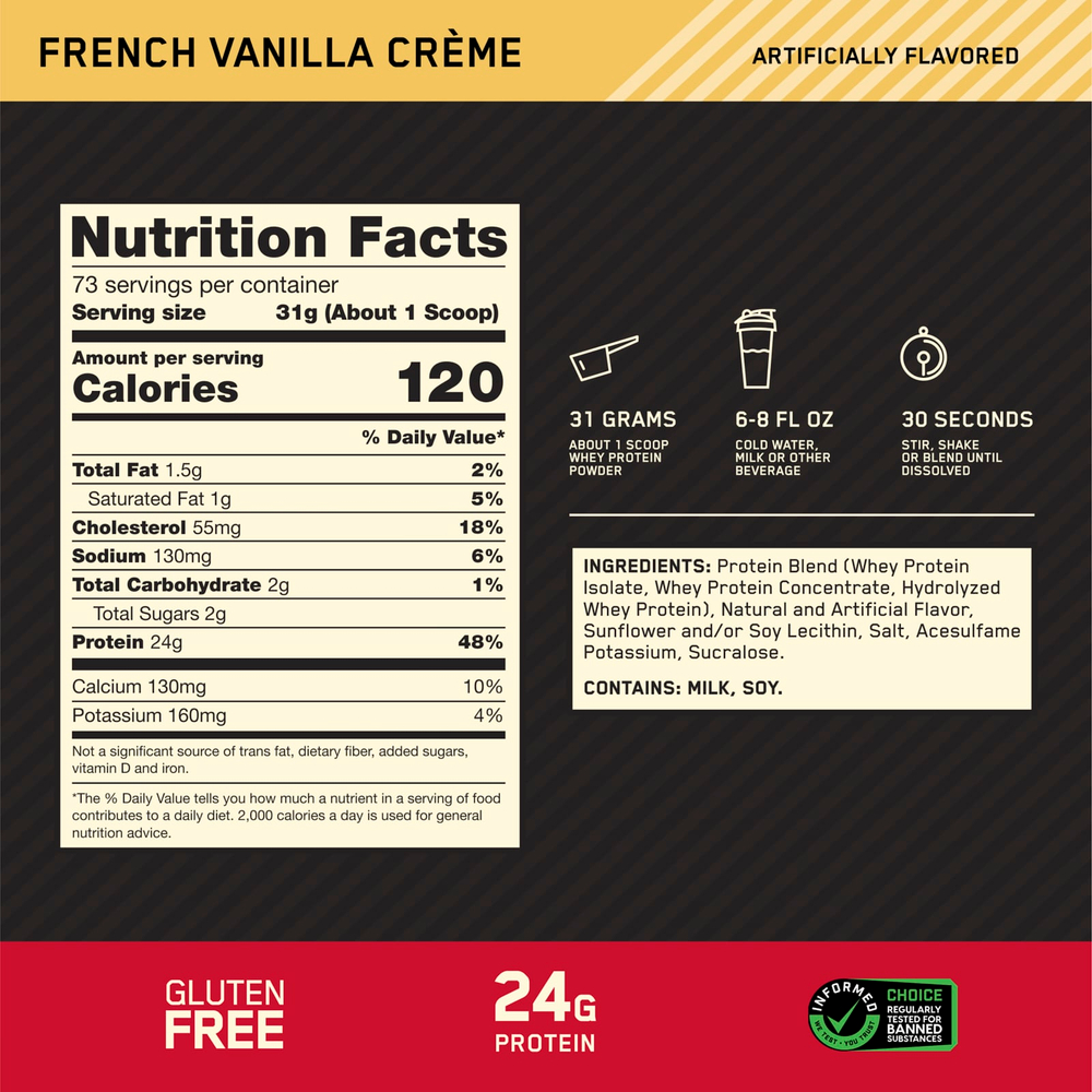 Optimum Nutrition, Gold Standard 100% Whey, сывороточный протеин, французский ванильный крем, 2,27 кг (5 фунтов)