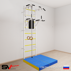 Шведская стенка Sv Sport усиленная 6744 (Турник стандарт/Брусья/Канат/Кольца/Мат 1м)