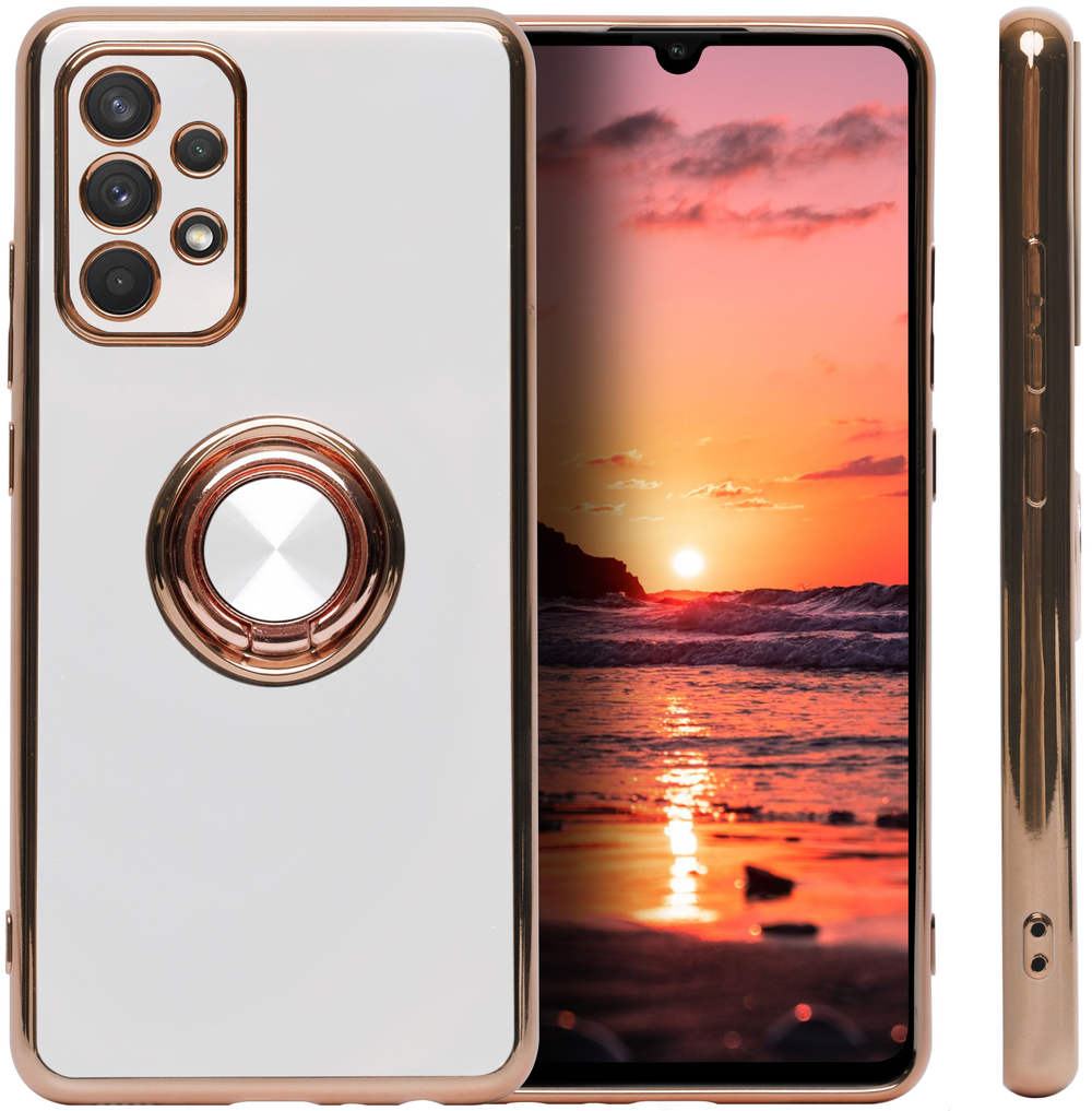 Стильный глянцевый чехол для SAMSUNG GALAXY A32 4G (не 5G!) с кольцом-подставкой и бархатной подкладкой