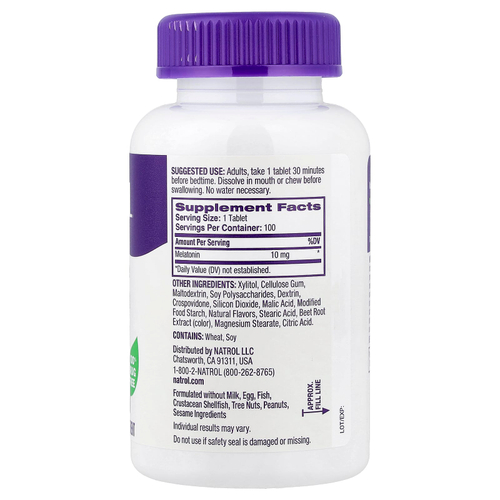 Natrol, мелатонин, быстрорастворимый, с цитрусовым вкусом, 10 мг, 100 таблеток