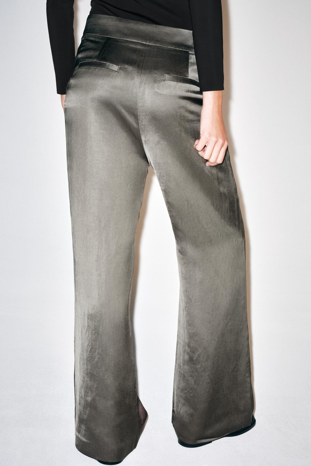 ZARA ШИРОКИЕ БРЮКИ ИЗ САТИНА — ZW COLLECTION, СЕРЫЙ