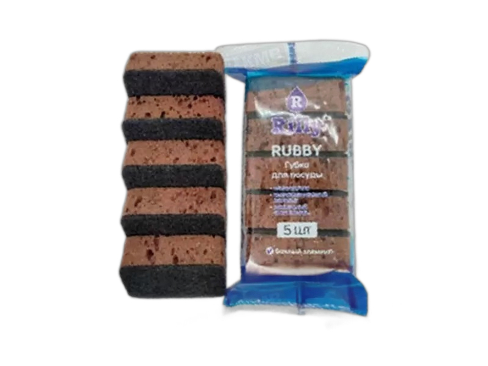 01284Шок/Черн (RILLY) Губка д/посуды RUBBY 5шт шокол/чер 95*70*35